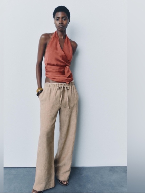 Zara Pants - NEW ZARA 100% linen wide leg drawstring trouser size M 
🚨NO DISCOUNT